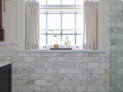 Bathroom wainscot subway tile, glass door shower with curb Kitchen Ideas Tulsa bathroom design and remodel