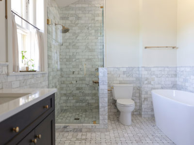 Tulsa bathroom walk-in shower, wainscot subway tile, vanity sink cabinet, freestanding tub Kitchen Ideas Tulsa bathroom design and remodel