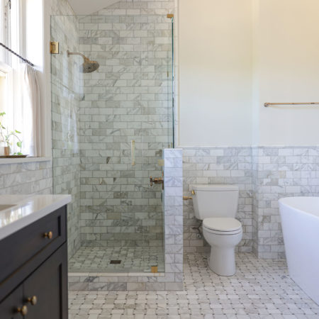 Tulsa bathroom walk-in shower, wainscot subway tile, vanity sink cabinet, freestanding tub Kitchen Ideas Tulsa bathroom design and remodel