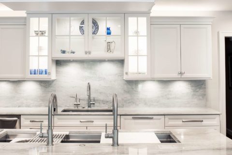 Lighted wall cabinet storage, Galley Workstation undermount kitchen sink, counter material backsplash Kitchen Ideas Tulsa kitchen design and remodel