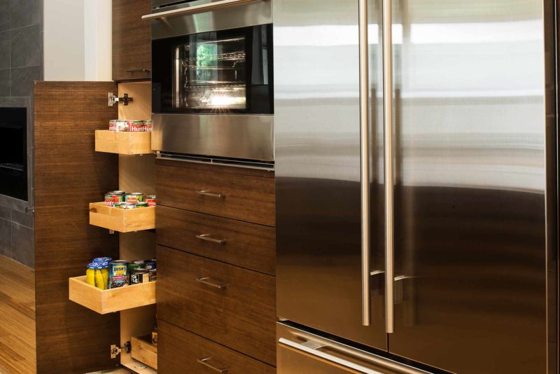 Tall pantry pullout storage with Sub-Zero french door refrigerator freezer, Wolf oven and bamboo cabinets Kitchen Ideas Tulsa kitchen remodel