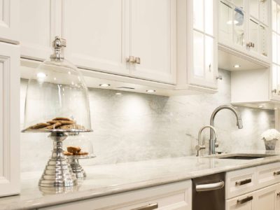 White kitchen undermount sink, base drawer wall cabinet storage, counter backsplash Kitchen Ideas Tulsa kitchen design and remodel
