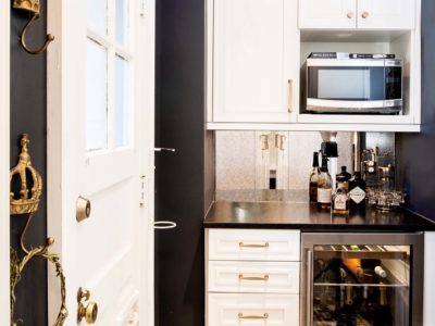 Beverage kitchen space, mirror backsplash, wall microwave, stainless under counter beverage refrigerator Kitchen Ideas Tulsa kitchen remodel