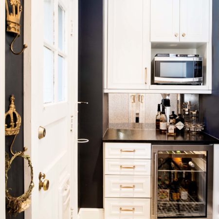 Beverage kitchen space, mirror backsplash, wall microwave, stainless under counter beverage refrigerator Kitchen Ideas Tulsa kitchen remodel