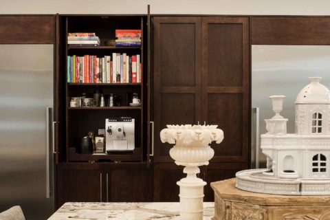 Tulsa kitchen remodel with tall pantry storage, coffee center, cook book storage, stainless all refrigerator/freezer