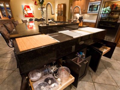 Open classic tuscan style kitchen with storage in island
