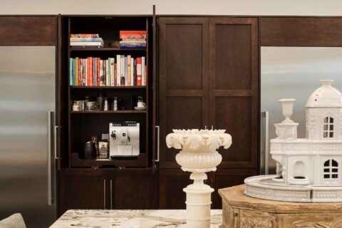 Tulsa kitchen remodel with tall pantry storage, coffee and cookbook storage and stainless all refrigerator freezer