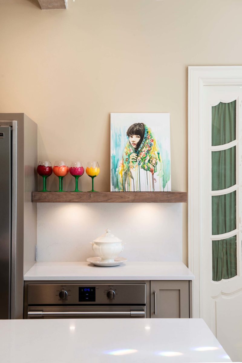 Floating kitchen shelf, Frigidaire all freezer refrigerator, under counter microwave, quartz counter-tops Kitchen Ideas Tulsa kitchen design and remodel