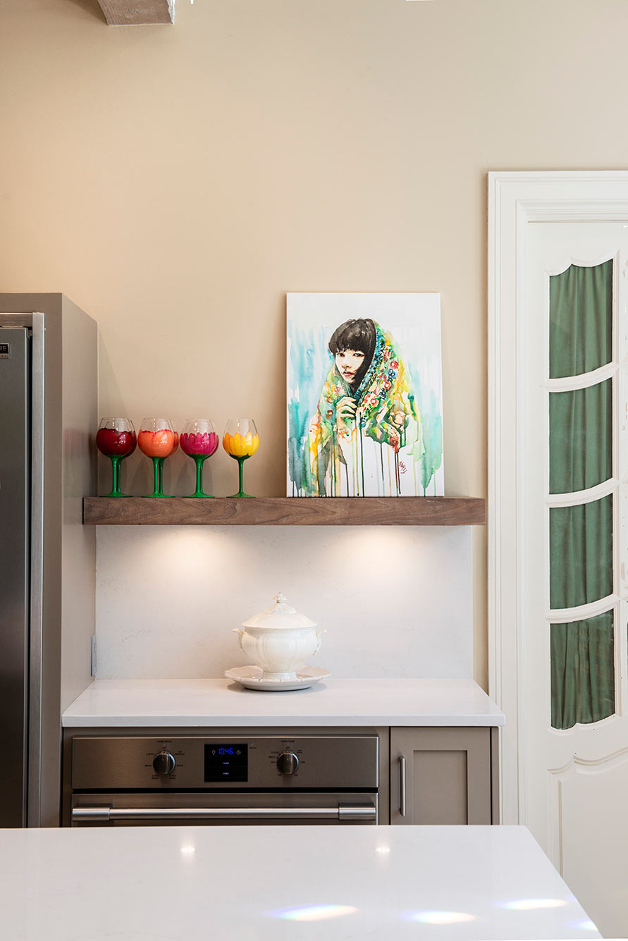 Kitchen floating shelf, Frigidaire all freezer refrigerator, under counter microwave, quartz counter tops Kitchen Ideas Tulsa kitchen remodel