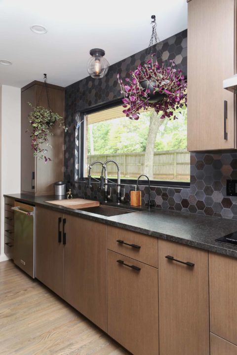 Base kitchen sink cabinet storage, stainless dishwasher, Galley sink workstation, refinished wood flooring, decorative tile backsplash Kitchen Ideas Tulsa kitchen design remodel