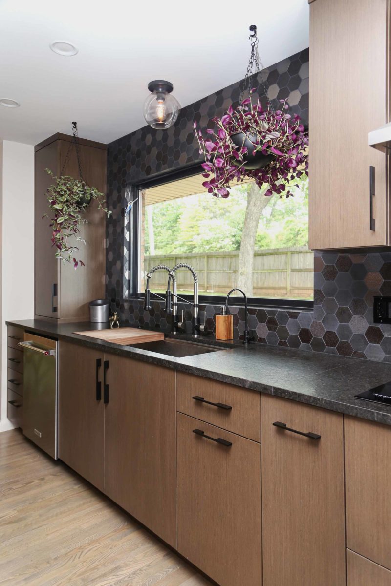 Base kitchen sink cabinet storage, stainless dishwasher, Galley sink workstation, refinished wood flooring, decorative tile backsplash Kitchen Ideas Tulsa kitchen design remodel