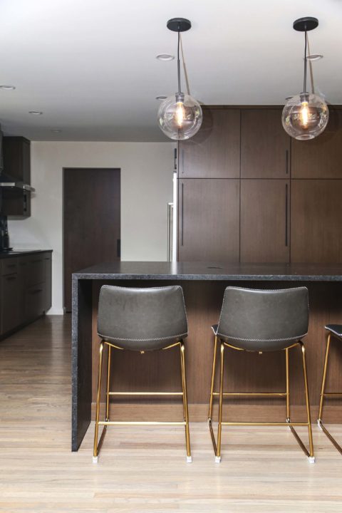 Brown cabinet kitchen storage, peninsula seating, decorative pendant lights, tall storage Kitchen Ideas Tulsa kitchen design and remodel
