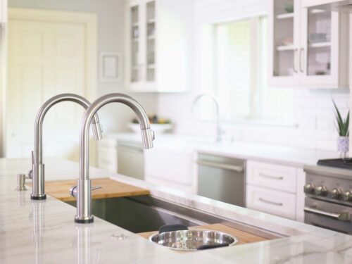 Tulsa kitchen design and remodel featuring white kitchen cabinets, a Galley Workstation, and GE appliances.