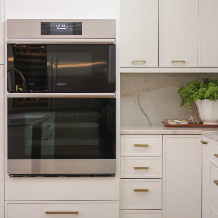 Dacor ovens with white cabinets, base and wall storage, counter backsplash Kitchen Ideas Tulsa kitchen remodel