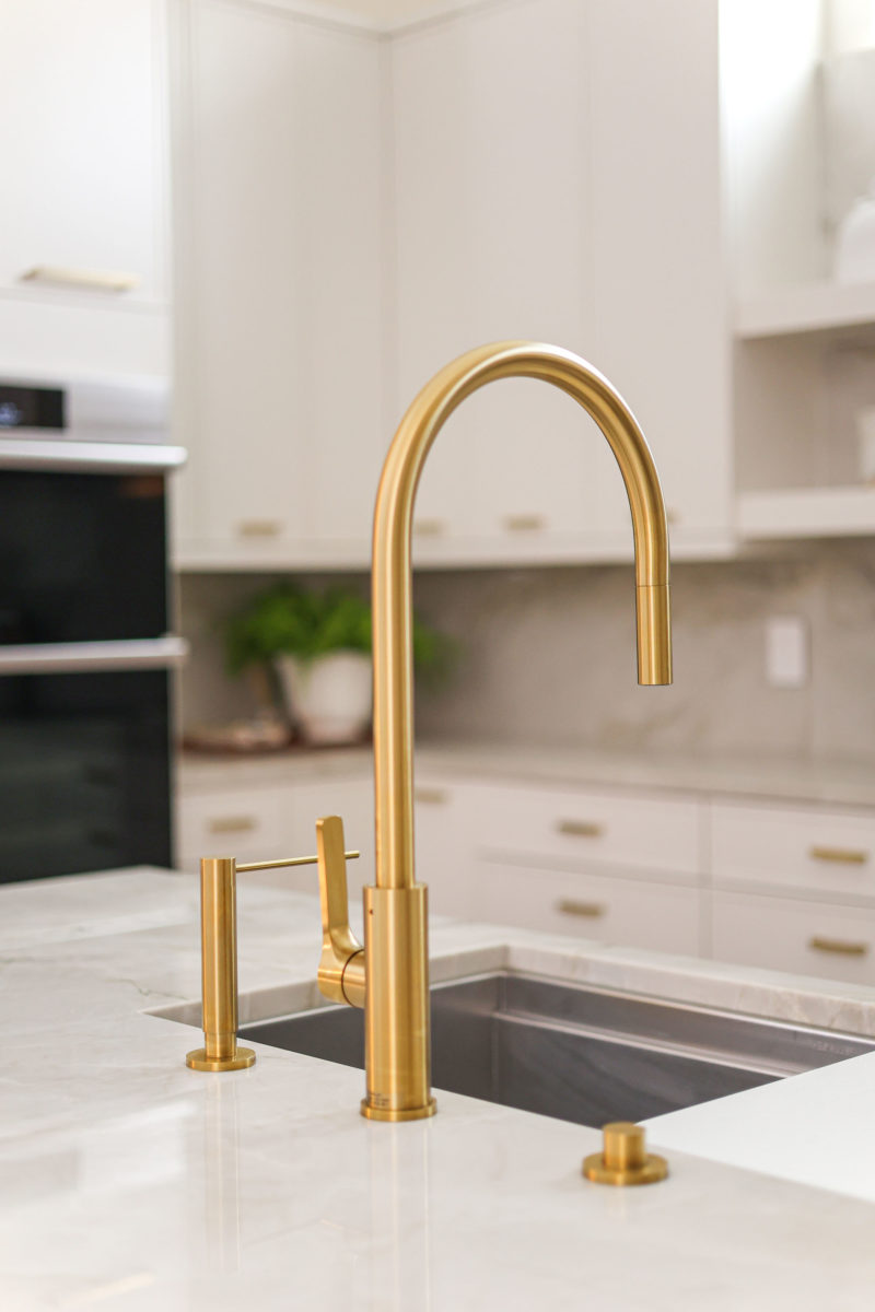 Galley Workstation Tap faucet, white counter, white kitchen cabinet storage Kitchen Ideas Tulsa kitchen design and remodel