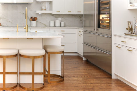 Kitchen remodel island seating, Sub-Zero Wolf refrigerator and wine refrigerator, white cabinet storage Kitchen Ideas Tulsa kitchen remodel