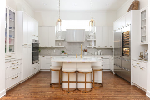 Open white kitchen island seating decorative pendants, Dacor and Sub-Zero Wolf appliances Kitchen Ideas Tulsa kitchen remodel
