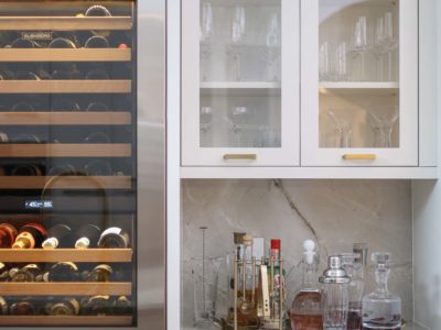 Sub-zero wine refrigerator, white cabinet base wall beverage bar storage Kitchen Ideas Tulsa kitchen design and remodel