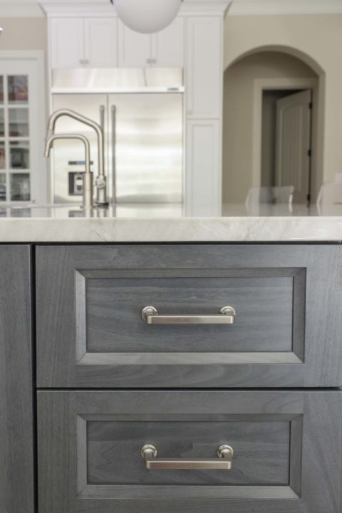Gray cabinet drawer storage white counter-top kitchen island stainless refrigerator Kitchen Ideas Tulsa kitchen remodel