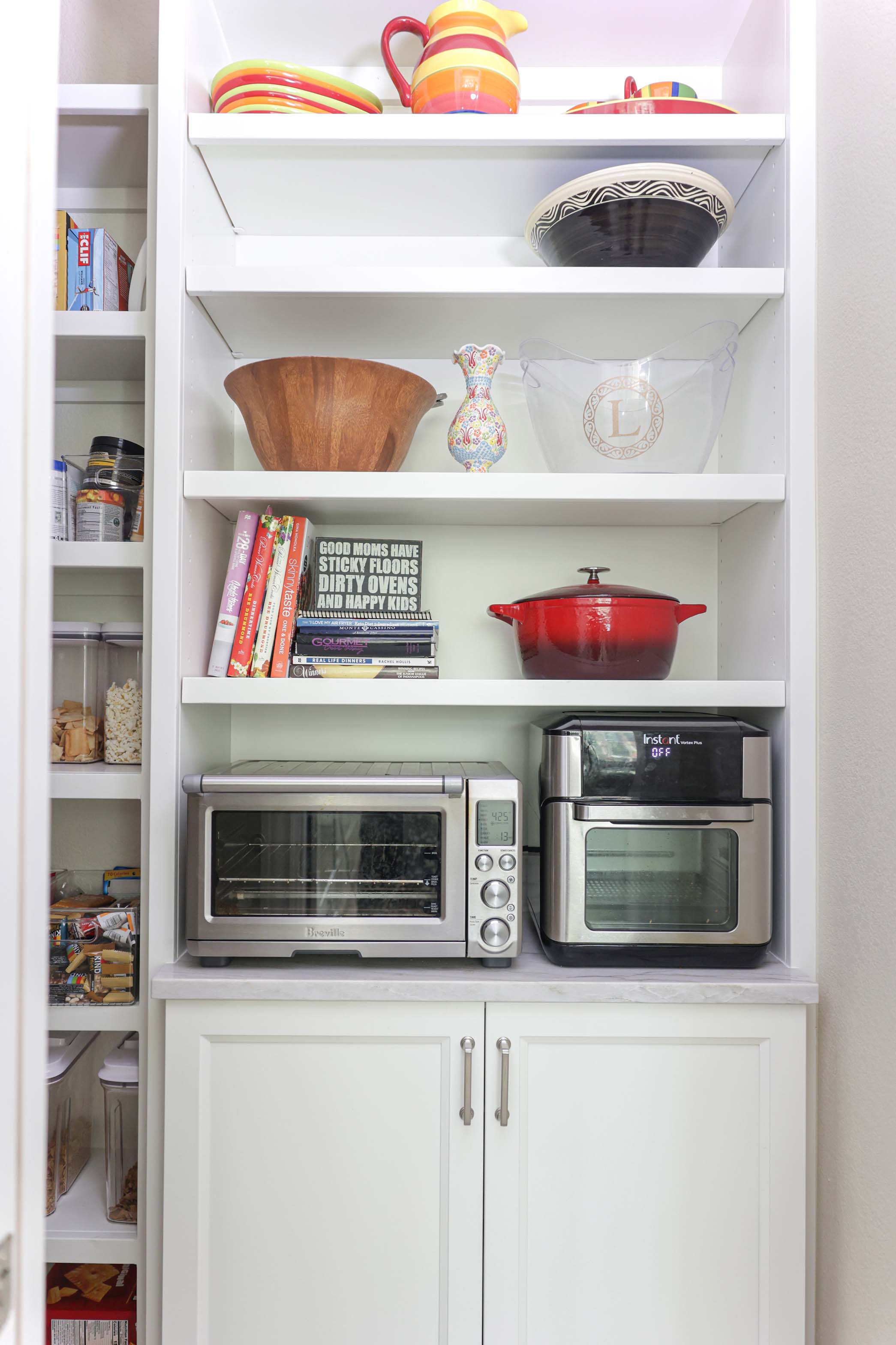Tall open shelf storage full height base doors white painted cabinetry Kitchen Ideas Tulsa Kitchen remodel