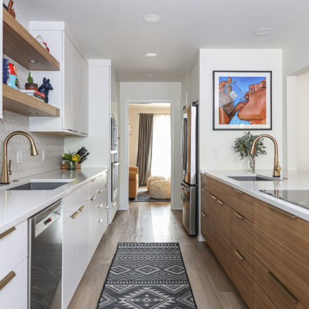 White kitchen cabinet remodel, drawer storage, undermount sink, floating shelves, bar sink, white counters, induction cooktop, luxury vinyl wood flooring Kitchen Ideas Tulsa kitchen remodel