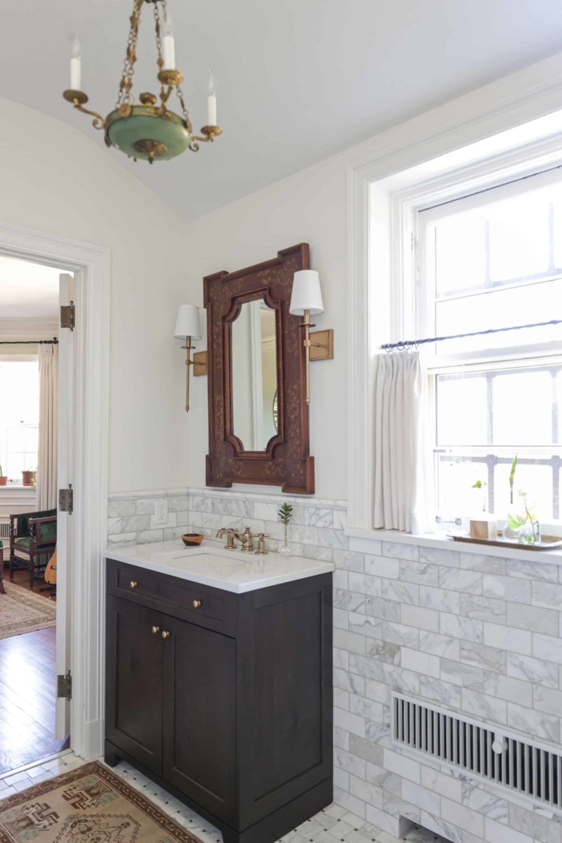 Sink master bathroom vanity, wainscot subway tile backsplash, rustic pendant light Kitchen Ideas Tulsa bathroom design and remodel