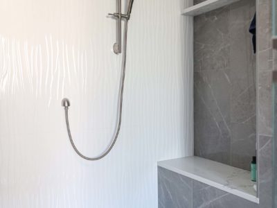 Master bathroom shower with bench, shower handheld, slate tile Kitchen Ideas Tulsa master bathroom design and remodel