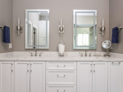 Dual master bathroom vanities, white cabinets and counter Kitchen Ideas Tulsa bathroom design and remodel