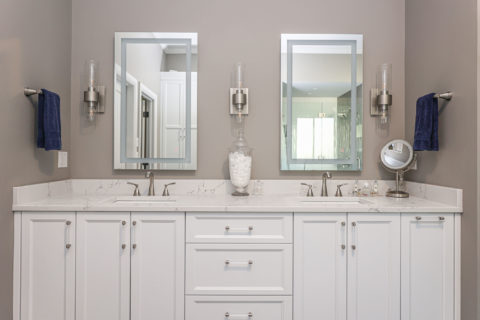 Dual master bathroom vanities, white cabinets and counter Kitchen Ideas Tulsa bathroom design and remodel